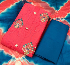 S Creation Cotton Blend Dyed, Solid, Embroidered Kurta & Churidar Material