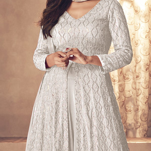 KAPANKU Georgette Embroidered Gown/Anarkali Kurta & Bottom Material