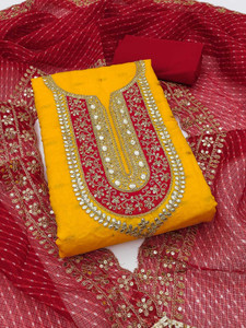VIYONA FAB Chanderi Embroidered Salwar Suit Material