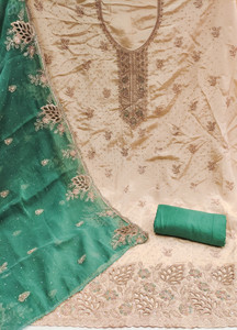 RISHA EXIM Pure Silk Embroidered Salwar Suit Material