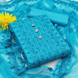 DICHIKA CREATION Cotton Blend Embroidered Salwar Suit Material