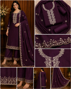 HIRUSHAFASHION Art Silk Embroidered Salwar Suit Material