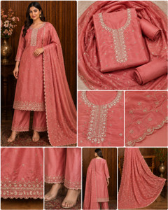 HIRUSHAFASHION Art Silk Embroidered Salwar Suit Material