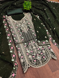 OM international Georgette Embroidered Salwar Suit Material