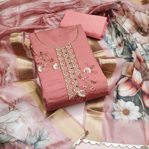 Peachmode Cotton Silk Embroidered Salwar Suit Material Price in