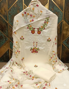 MYRAADESIGNER Cotton Blend Embroidered Salwar Suit Material