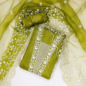 FREYLU Organza Embroidered Salwar Suit Material