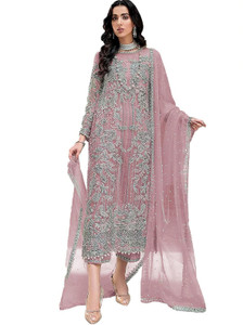 ADOLTEXTILE Organza Embroidered Salwar Suit Material