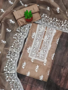 M FASHION Organza Embroidered Salwar Suit Material
