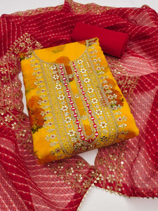 OM international Chanderi Embroidered, Checkered Salwar Suit Material