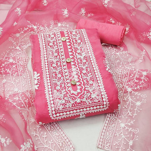 M FASHION Organza Embroidered Salwar Suit Material