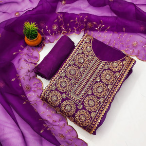 FREYLU Organza Embroidered Salwar Suit Material