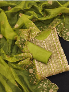 FREYLU Organza Embroidered Salwar Suit Material