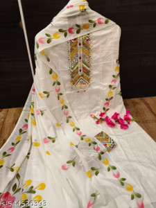 POOJATEXTILE Pure Cotton Embroidered Salwar Suit Material