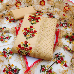 MEHZEEL FAB Cotton Blend Embroidered Kurta & Churidar Material