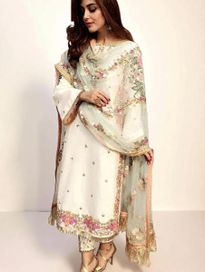 SHAFNUFAB Georgette Embroidered Salwar Suit Material