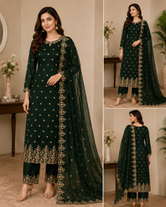 HIRUSHAFASHION Net/Lace Embroidered Salwar Suit Material