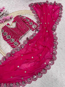 PRATYAMFASHION Embroidered, Self Design, Embellished, Woven Bollywood Georgette Saree