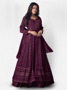 DIVINE INTERNATIONAL TRADING CO Georgette Embroidered Gown/Anarkali Kurta & Bottom Material