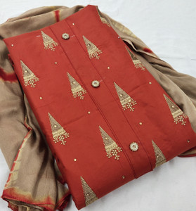 Ishika Creation Cotton Blend Dyed, Embroidered Kurta & Churidar Material