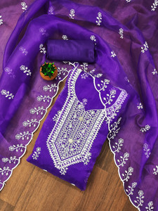 M FASHION Organza Embroidered Salwar Suit Material