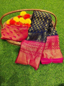 THESIYA FAB Self Design, Paisley, Ombre, Temple Border, Striped, Woven, Floral Print, Polka Print, Solid/Plain Bollywood Brasso, Art Silk Saree