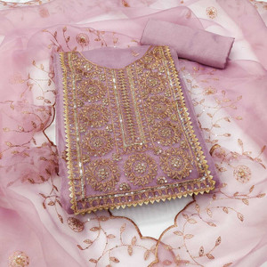 FREYLU Organza Embroidered Salwar Suit Material