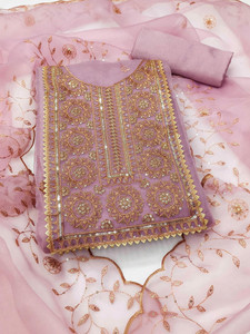 FREYLU Organza Embroidered Salwar Suit Material
