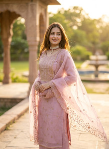 FREYLU Organza Embroidered Salwar Suit Material