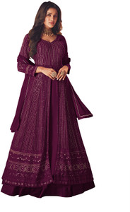 KAPANKU Georgette Embroidered Gown/Anarkali Kurta & Bottom Material