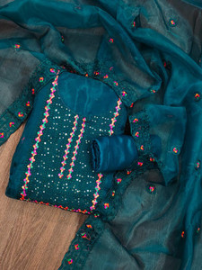 फ्रेलू ओर्गेंज़ा एम्ब्रॉइडरेड सलवार सूट मटेरियल