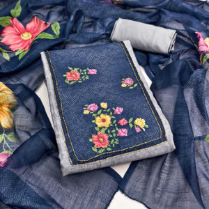 SR POLYCOATS Linen Blend Embroidered, Floral Print, Printed, Geometric Print Salwar Suit Material