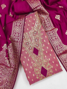 priyam fashion Silk Blend Embroidered Salwar Suit Material