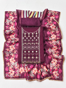 Tavas Chanderi Embroidered Salwar Suit Material