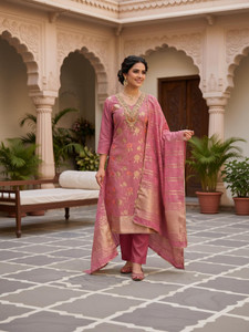 Fasdest Art Silk Embroidered Salwar Suit Material