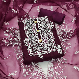 M FASHION Organza Embroidered Salwar Suit Material