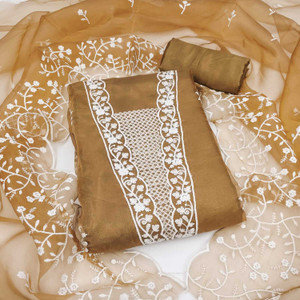 FREYLU Organza Embroidered Salwar Suit Material