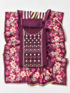 Tavas Chanderi Embroidered Salwar Suit Material