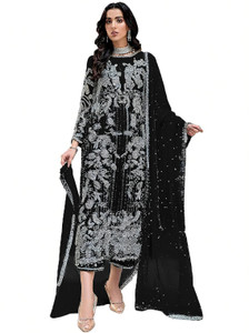ADOLTEXTILE Organza Embroidered Salwar Suit Material