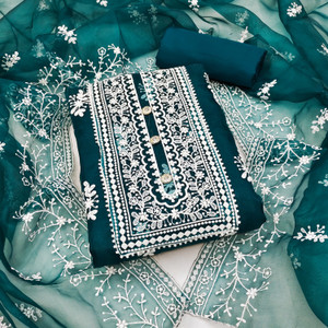 M FASHION Organza Embroidered Salwar Suit Material