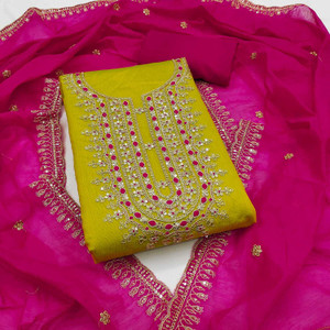 FREYLU Organza Embroidered Salwar Suit Material
