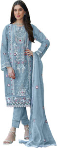 ZONFAB Organza Embroidered Salwar Suit Material