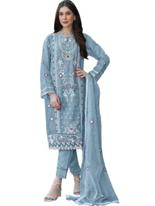 ZONFAB Organza Embroidered Salwar Suit Material