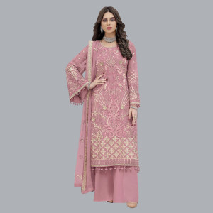 Pihu Fashion Georgette Embroidered Gown/Anarkali Kurta & Bottom Material