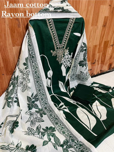 krishna boutique Pure Cotton Embroidered, Floral Print Salwar Suit Material