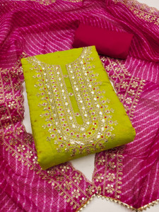 OM international Chanderi Embroidered, Checkered Salwar Suit Material