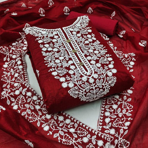 M FASHION Chanderi Embroidered Salwar Suit Material