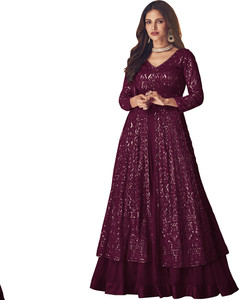 SHAFNUFAB Georgette Embroidered Gown/Anarkali Kurta & Bottom Material