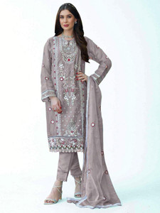 ZONFAB Organza Embroidered Salwar Suit Material