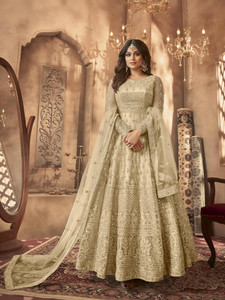 Divine Exim Net/Lace Embroidered, Embellished Gown/Anarkali Kurta & Bottom Material
